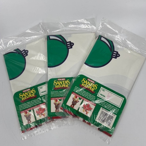 VINTAGE Lot of 3 Glad Santa's Helper XL Drawstring Gift Bag Reindeer 32" x 40" - Picture 8 of 9
